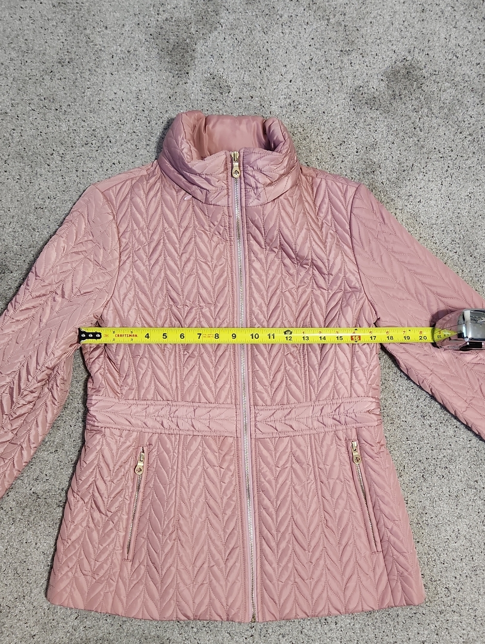 Kate Spade Chevron Quilted Full Zip Hooded Jacket Dusty Rose Size Medium - Picture 9 of 12